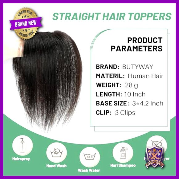 10 Inch Human Hair Topper for Thinning Hair, Remy Hair with Swiss Net main image 4
